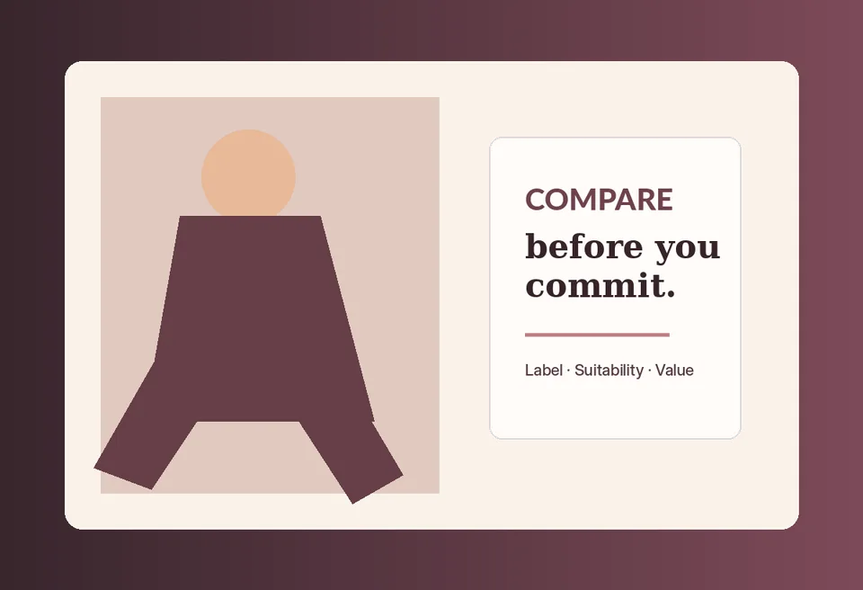 Editorial wellness scene with a reader comparing label and suitability